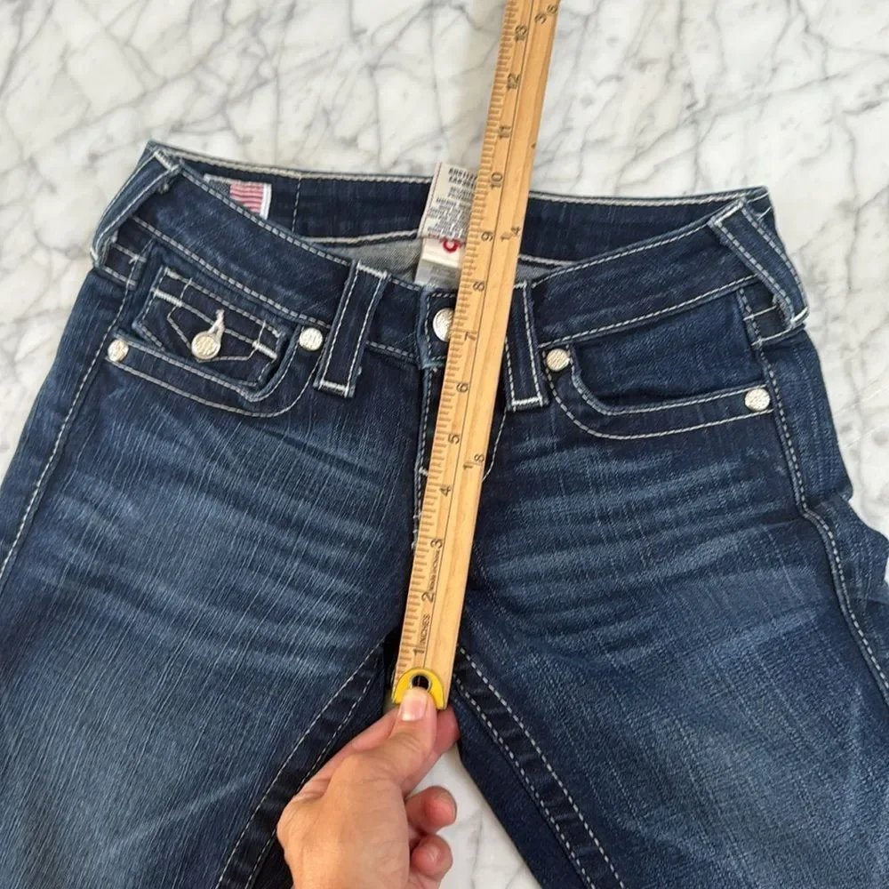 NWOT True Religion Becky Womens Size 24 Bling Blue Denim Jeans Button Pocket